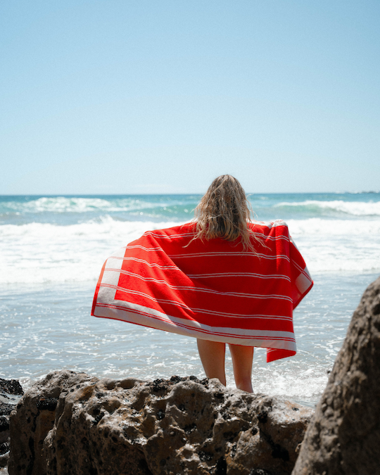 Twin Stripe Towel - Cherry Red